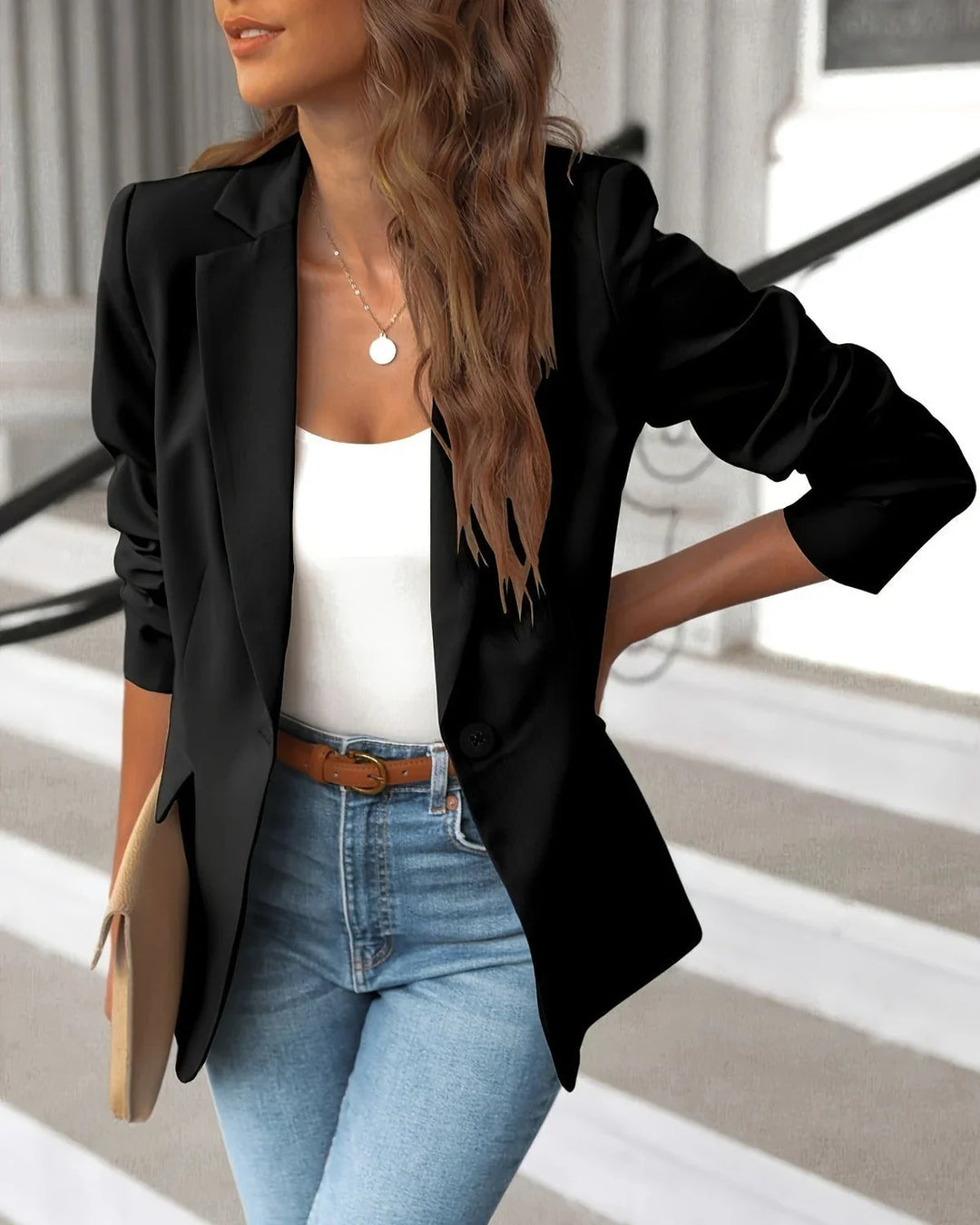 Josette | Women's Tailored Blazer with Ruched Three-Quarter Sleeves