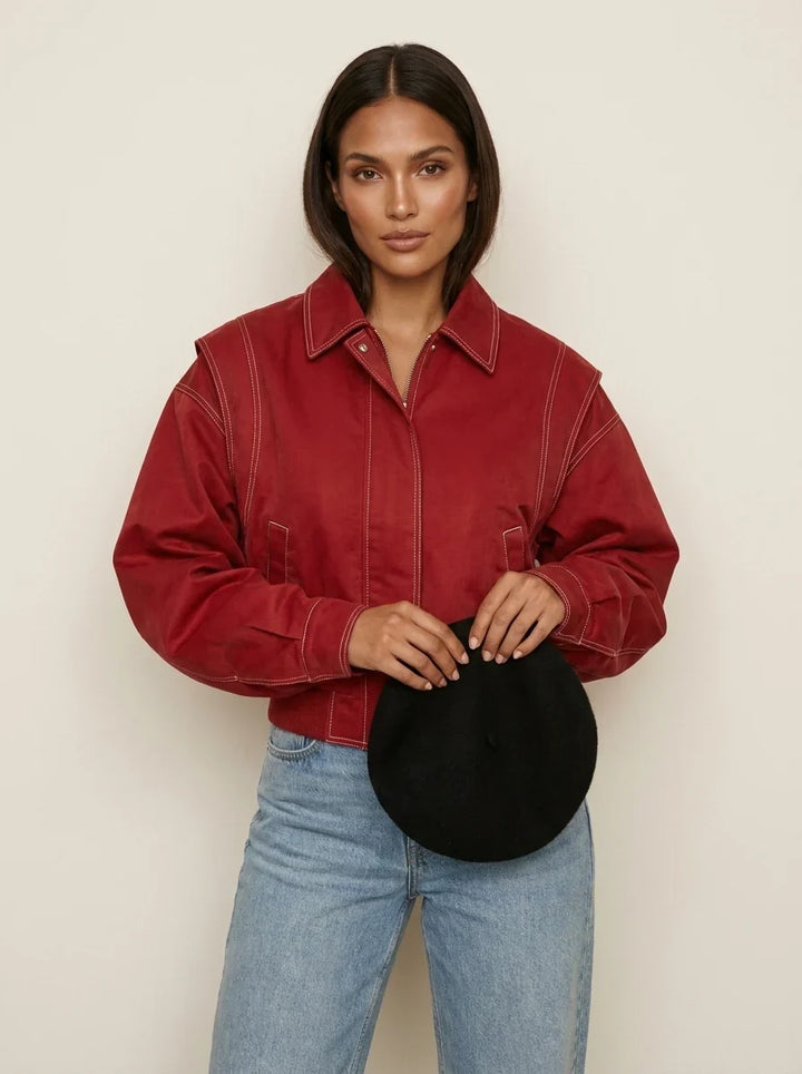 Urielle | Women's Cropped Oversized Bomber with Contrast Stitching