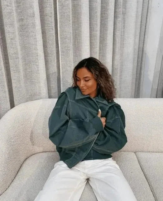Urielle | Women's Cropped Oversized Bomber with Contrast Stitching