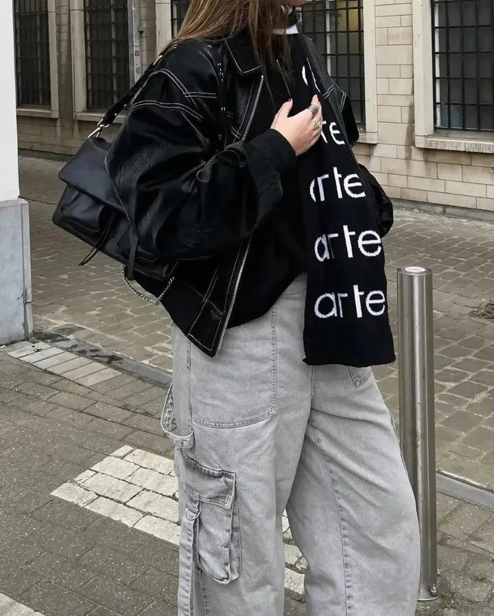 Urielle | Women's Cropped Oversized Bomber with Contrast Stitching