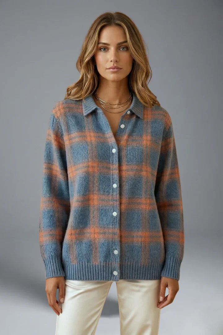 Nine | Women's Check Cardigan with Collar