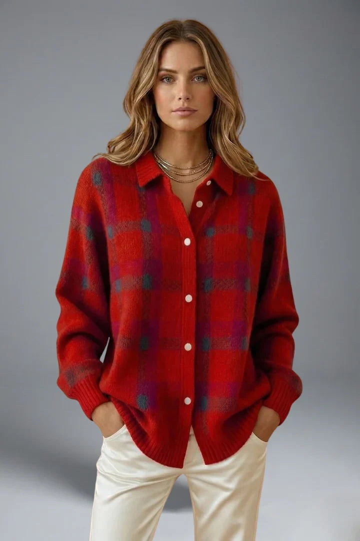 Nine | Women's Check Cardigan with Collar