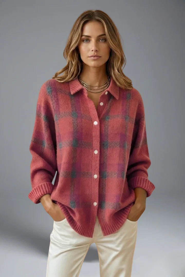 Nine | Women's Check Cardigan with Collar