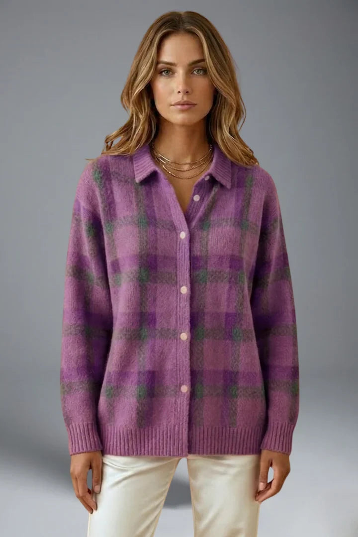 Nine | Women's Check Cardigan with Collar
