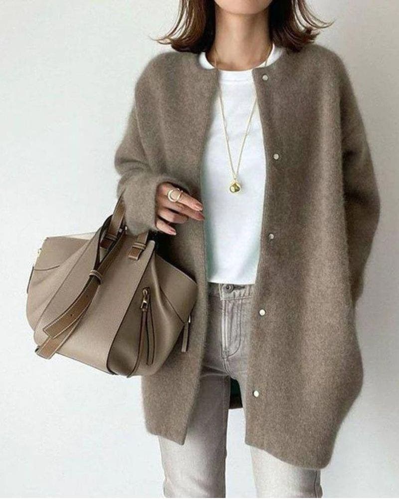 Guilaine | Women's Longline Open-Front Cardigan with Pearl Buttons