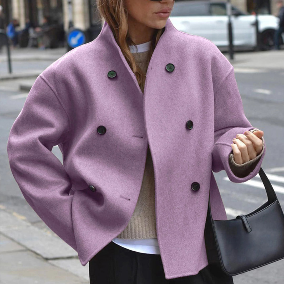 Laurence | Women's Cropped Double-Breasted Coat with Stand Collar
