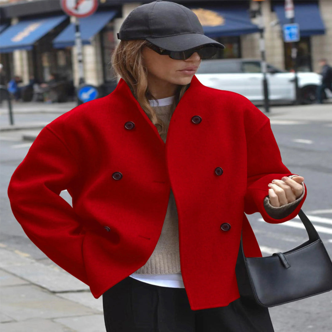 Laurence | Women's Cropped Double-Breasted Coat with Stand Collar