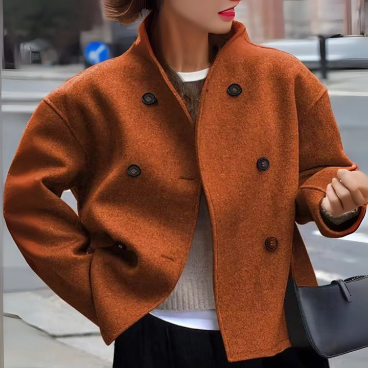Laurence | Women's Cropped Double-Breasted Coat with Stand Collar
