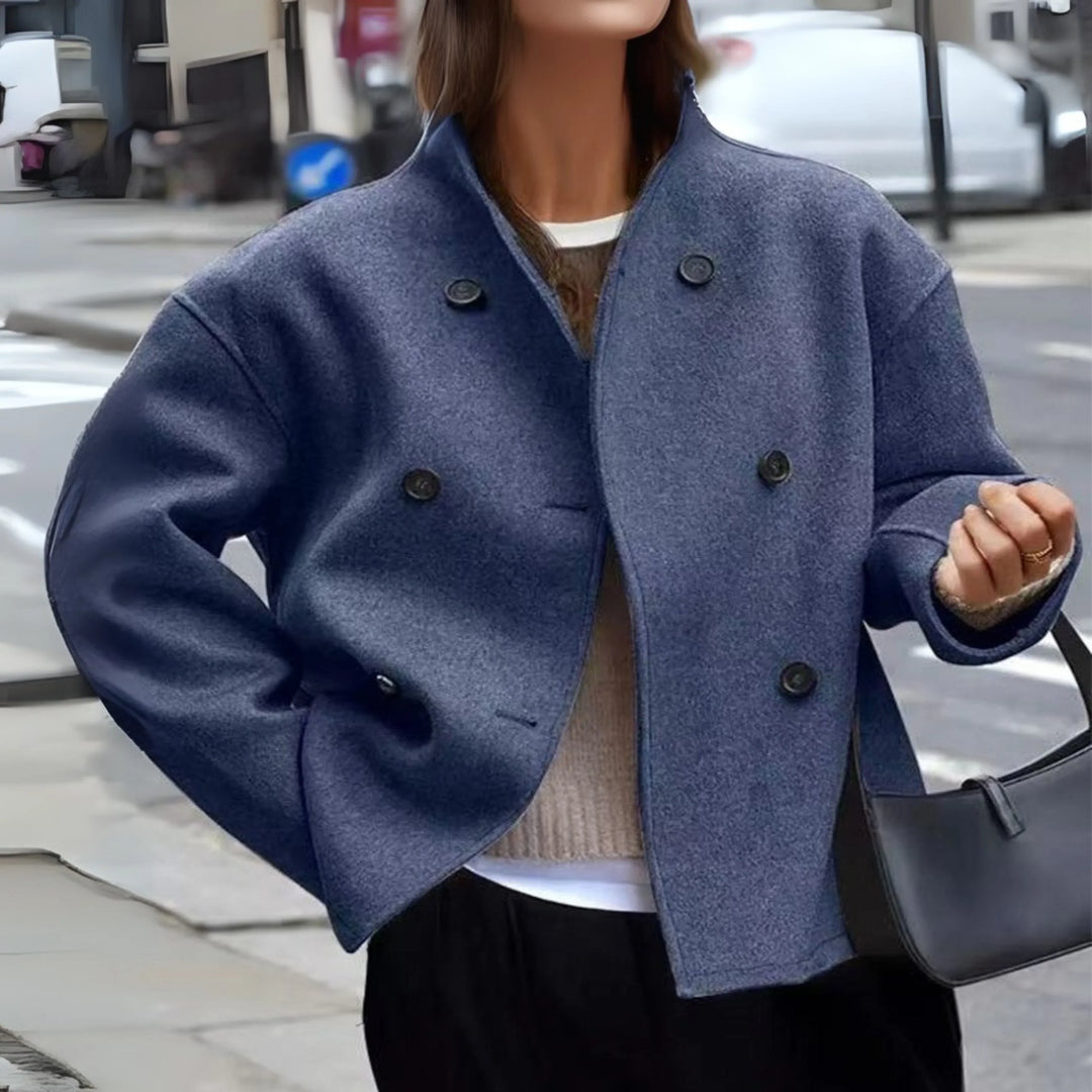 Laurence | Women's Cropped Double-Breasted Coat with Stand Collar