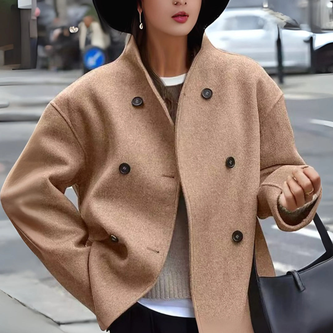 Laurence | Women's Cropped Double-Breasted Coat with Stand Collar