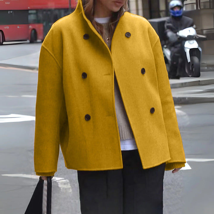 Laurence | Women's Cropped Double-Breasted Coat with Stand Collar