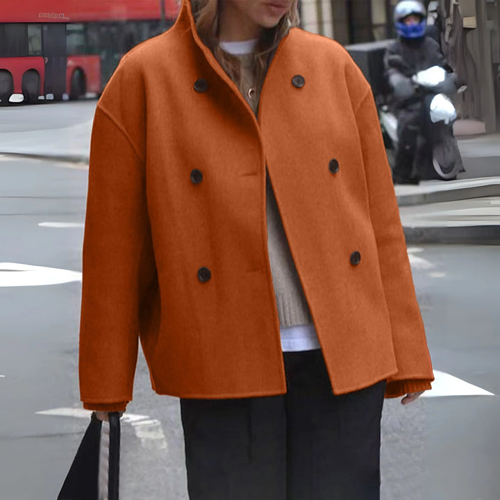 Laurence | Women's Cropped Double-Breasted Coat with Stand Collar
