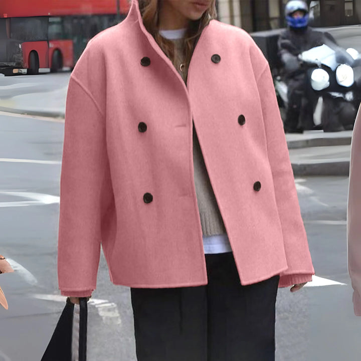 Laurence | Women's Cropped Double-Breasted Coat with Stand Collar