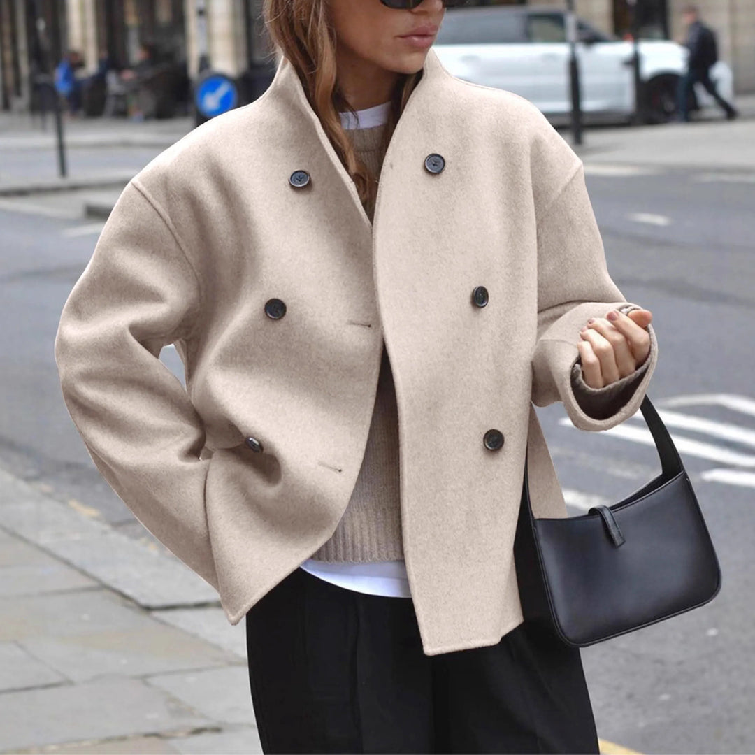 Laurence | Women's Cropped Double-Breasted Coat with Stand Collar