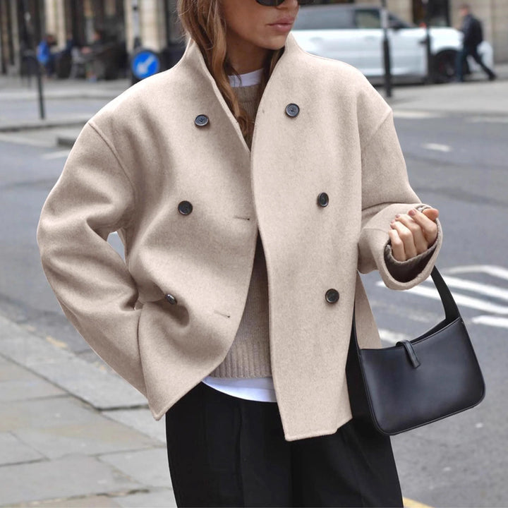 Laurence | Women's Cropped Double-Breasted Coat with Stand Collar