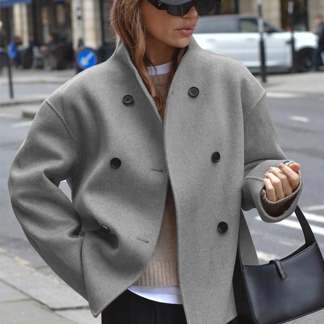 Laurence | Women's Cropped Double-Breasted Coat with Stand Collar
