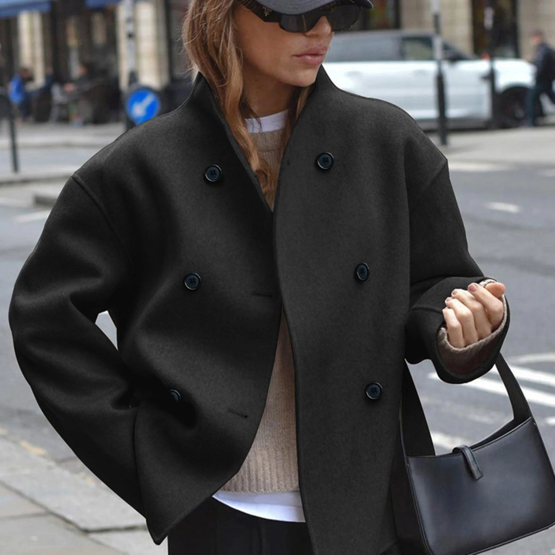 Laurence | Women's Cropped Double-Breasted Coat with Stand Collar