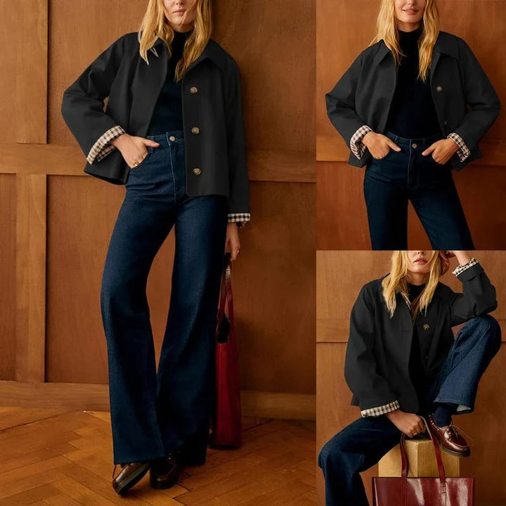 Valentine | Women's Cropped Oversized Trucker Jacket with Check Cuffs