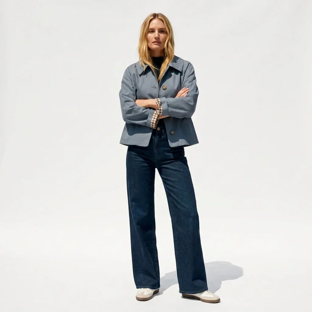 Valentine | Women's Cropped Oversized Trucker Jacket with Check Cuffs