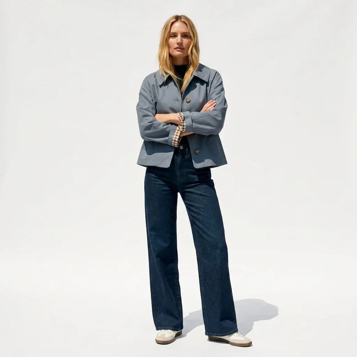 Valentine | Women's Cropped Oversized Trucker Jacket with Check Cuffs