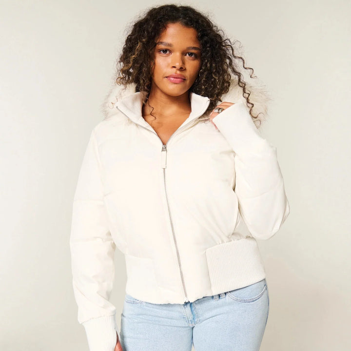 Jacqueline | Women's Cropped Puffer Jacket with Trimmed Hood