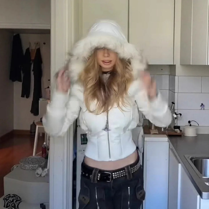 Jacqueline | Women's Cropped Puffer Jacket with Trimmed Hood