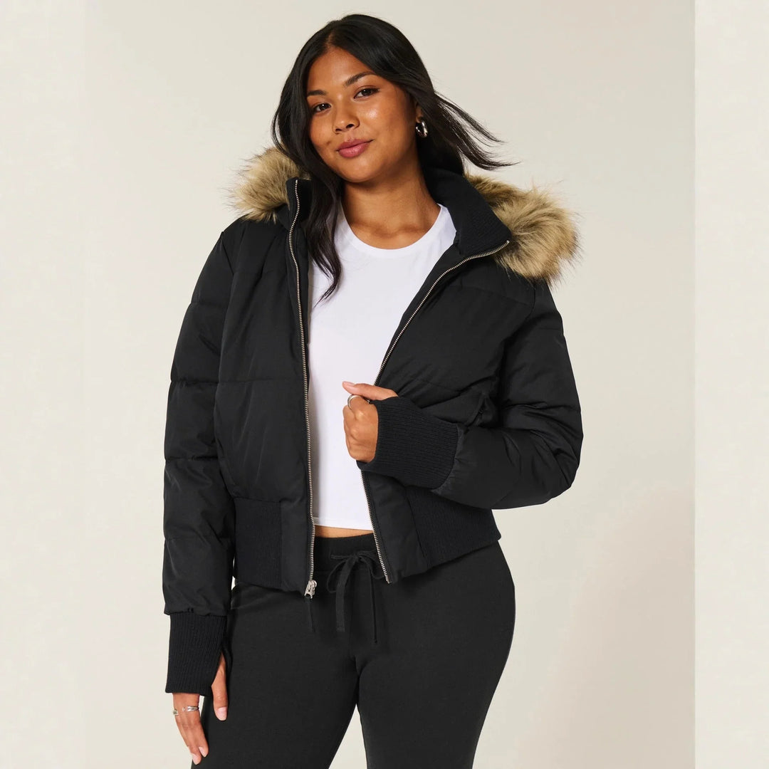 Jacqueline | Women's Cropped Puffer Jacket with Trimmed Hood