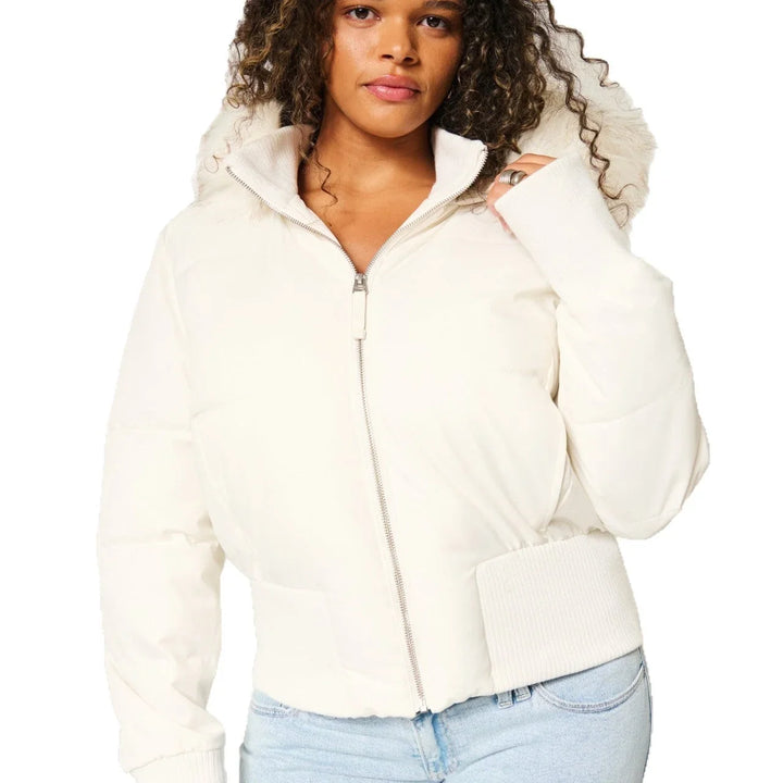 Jacqueline | Women's Cropped Puffer Jacket with Trimmed Hood