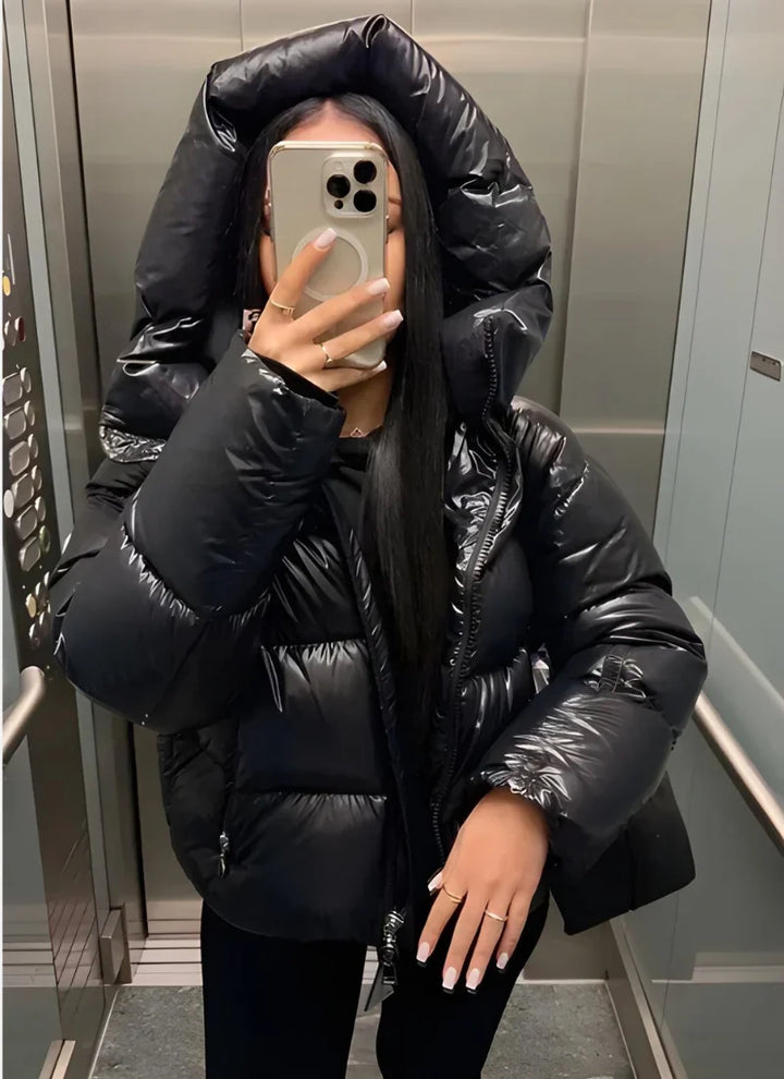 Pascaline | Women's Cropped Hooded Puffer Jacket with High Shine