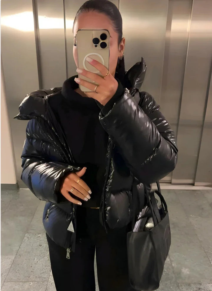 Pascaline | Women's Cropped Hooded Puffer Jacket with High Shine