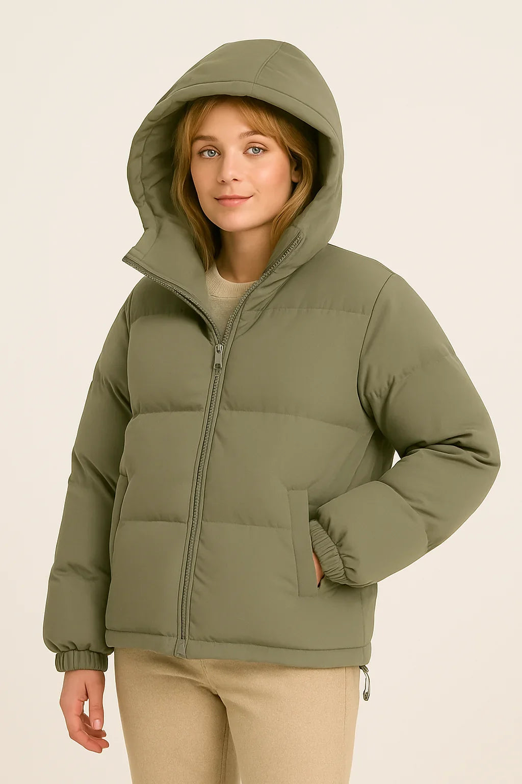Brigitte | Women's Cropped Hooded Puffer with Oversized Body