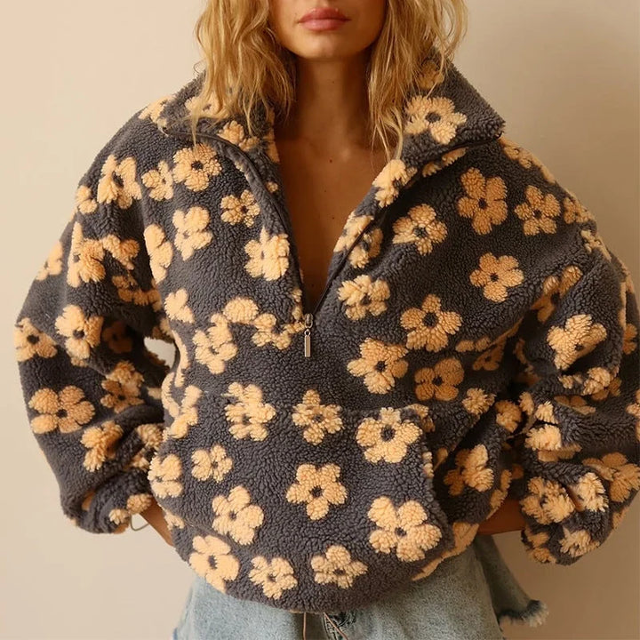 Fanchon | Women's Floral Print Quarter-Zip Sweater