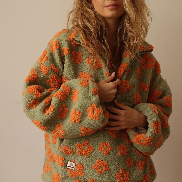 Fanchon | Women's Floral Print Quarter-Zip Sweater