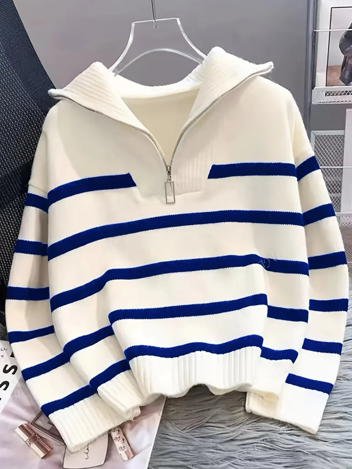 Mauricette | Women's Quarter-Zip Striped Sweater