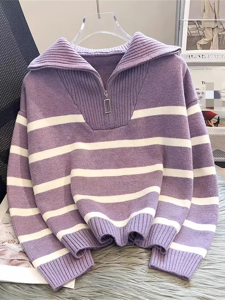 Mauricette | Women's Quarter-Zip Striped Sweater