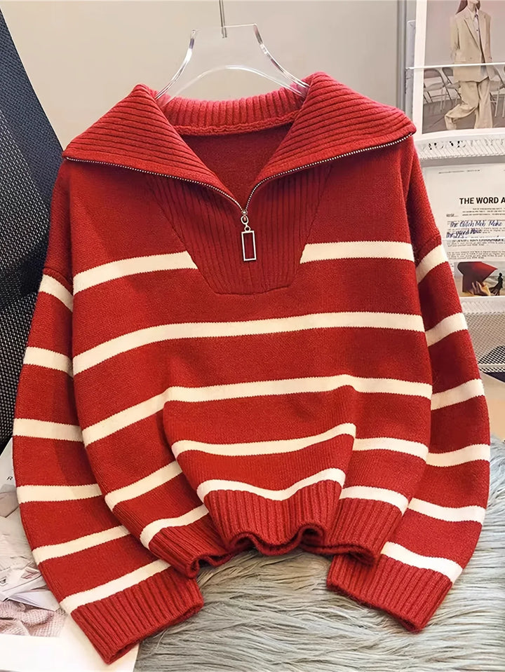 Mauricette | Women's Quarter-Zip Striped Sweater