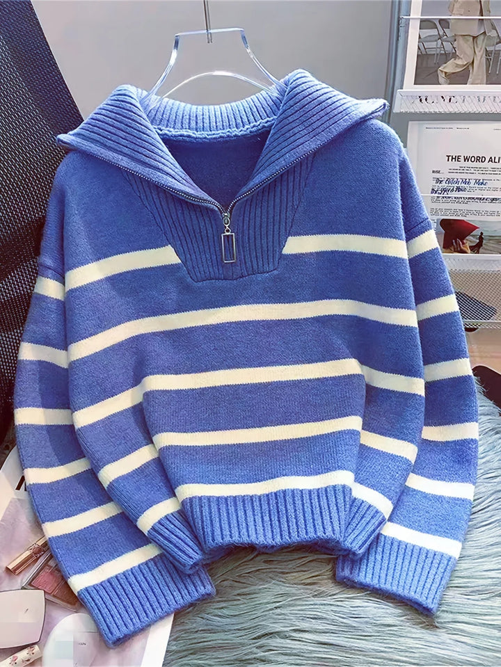 Mauricette | Women's Quarter-Zip Striped Sweater