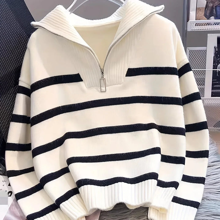 Mauricette | Women's Quarter-Zip Striped Sweater