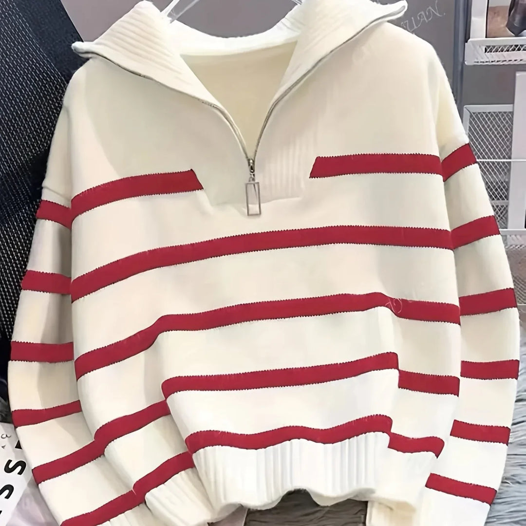 Mauricette | Women's Quarter-Zip Striped Sweater