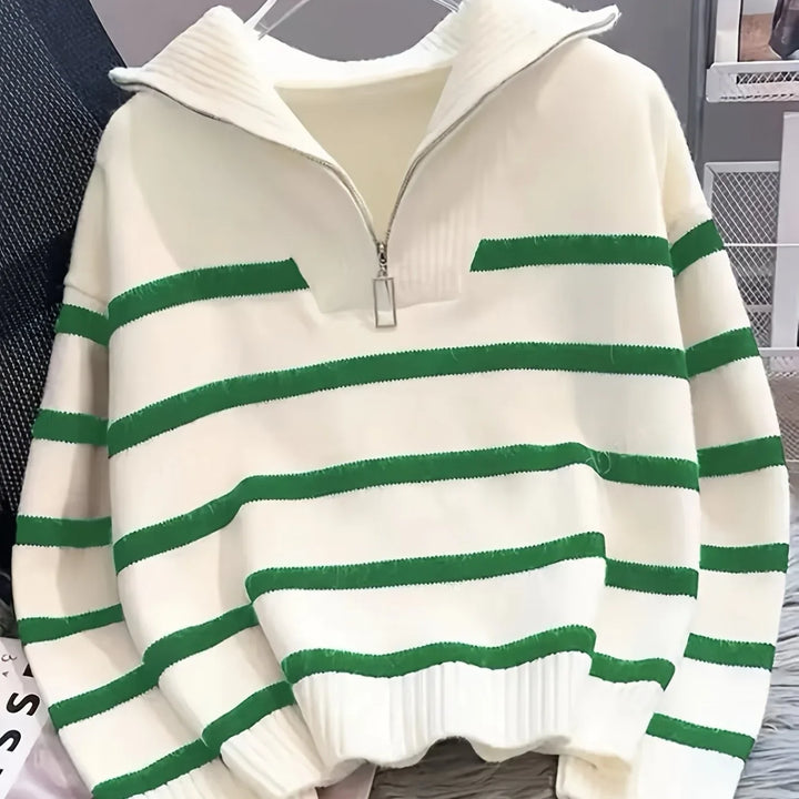 Mauricette | Women's Quarter-Zip Striped Sweater