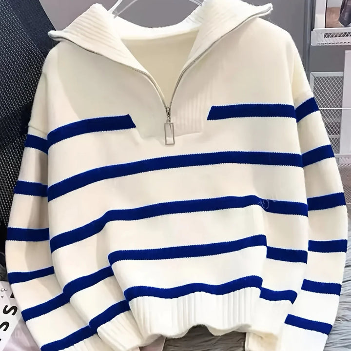 Mauricette | Women's Quarter-Zip Striped Sweater