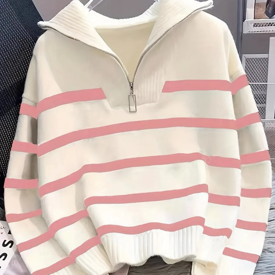 Mauricette | Women's Quarter-Zip Striped Sweater