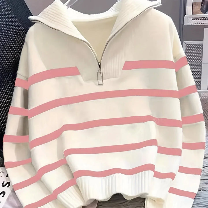 Mauricette | Women's Quarter-Zip Striped Sweater