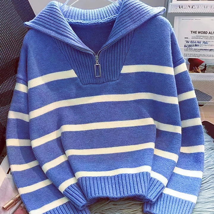 Mauricette | Women's Quarter-Zip Striped Sweater