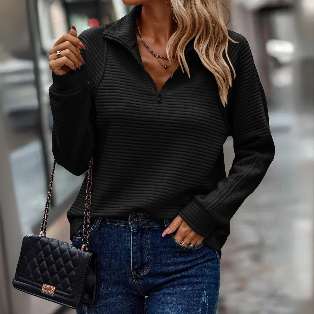 Ursuline | Women's Ribbed Quarter-Zip Polo Sweater