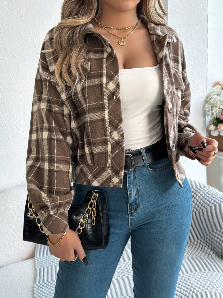 Roseline | Women's Cropped Check Shacket with Button Front