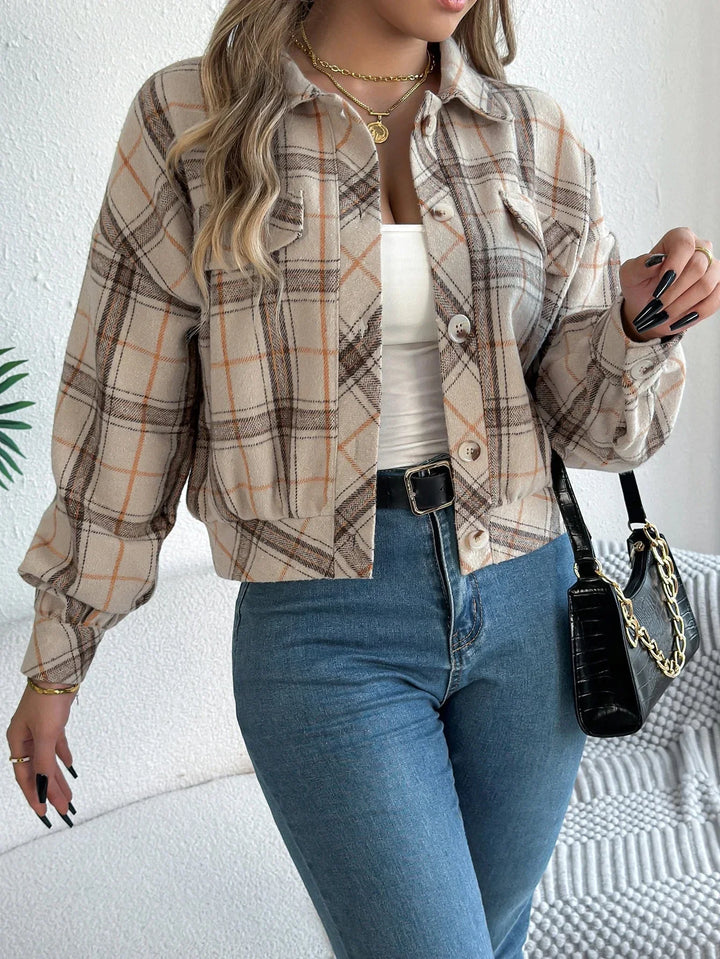 Roseline | Women's Cropped Check Shacket with Button Front