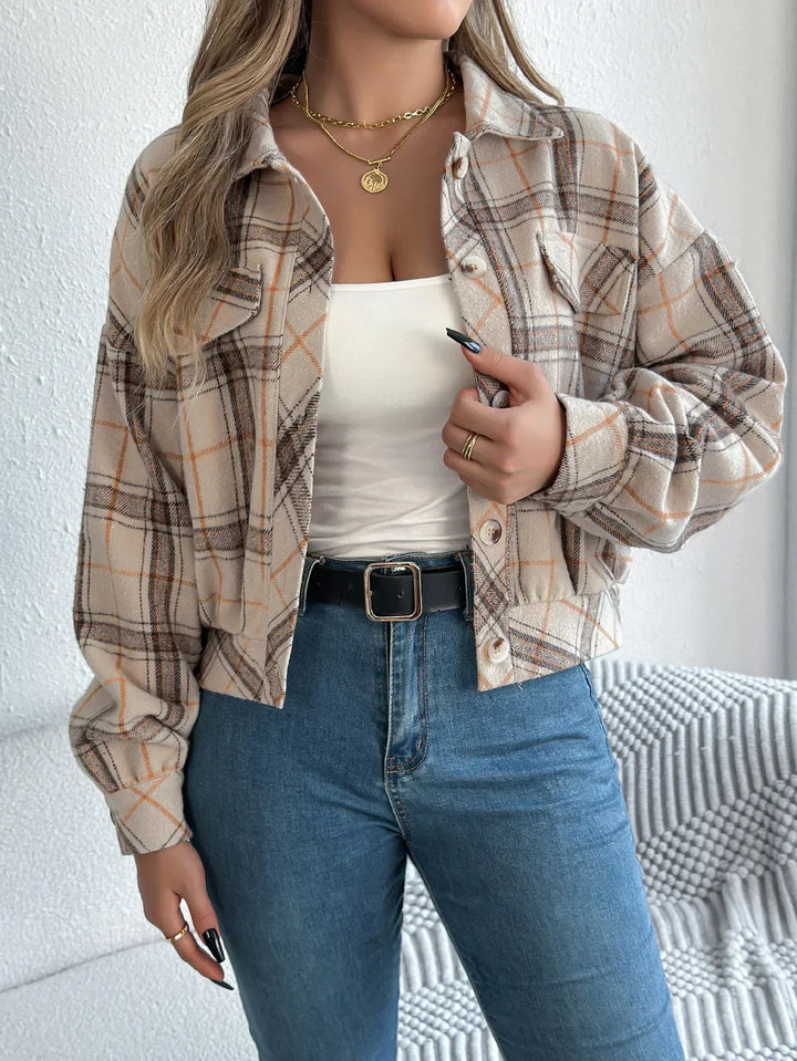 Roseline | Women's Cropped Check Shacket with Button Front