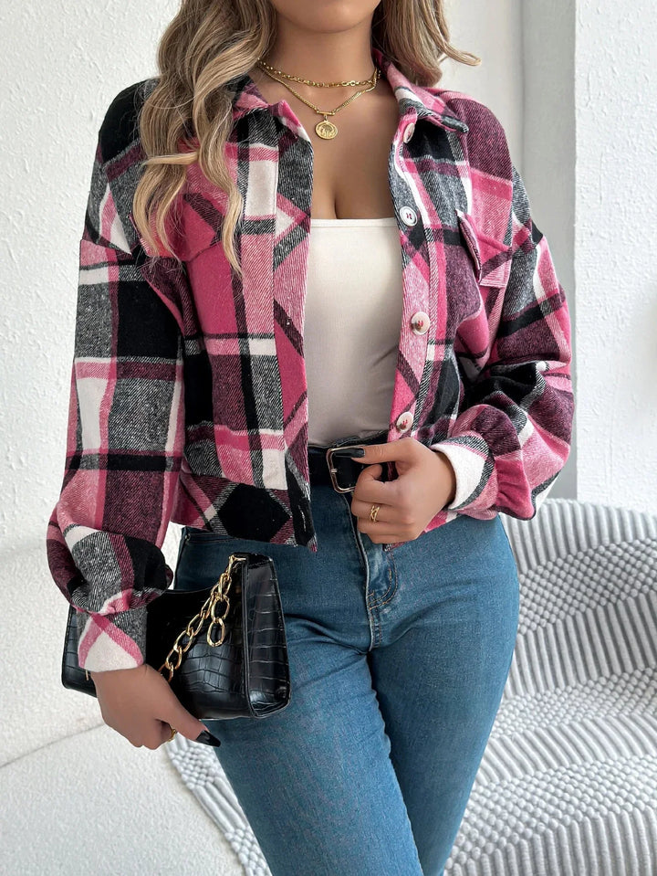 Roseline | Women's Cropped Check Shacket with Button Front