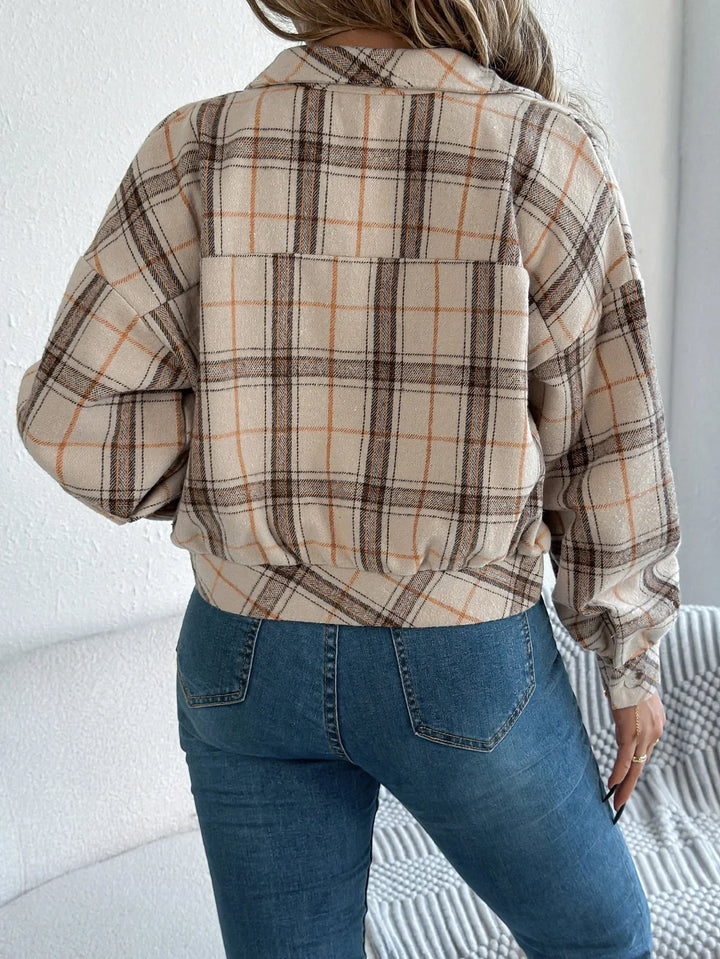 Roseline | Women's Cropped Check Shacket with Button Front